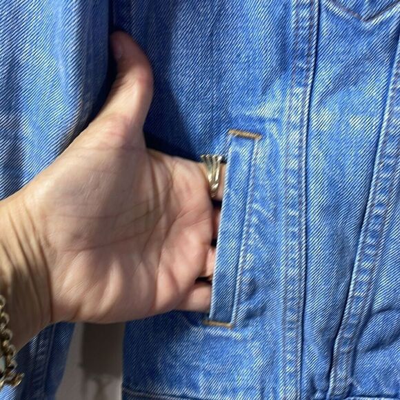 Madewell Blue Likes Patchwork Two Toned Raw Hem‎ Denim Jean Jacket Women Siz/XXS - Picture 3 of 9